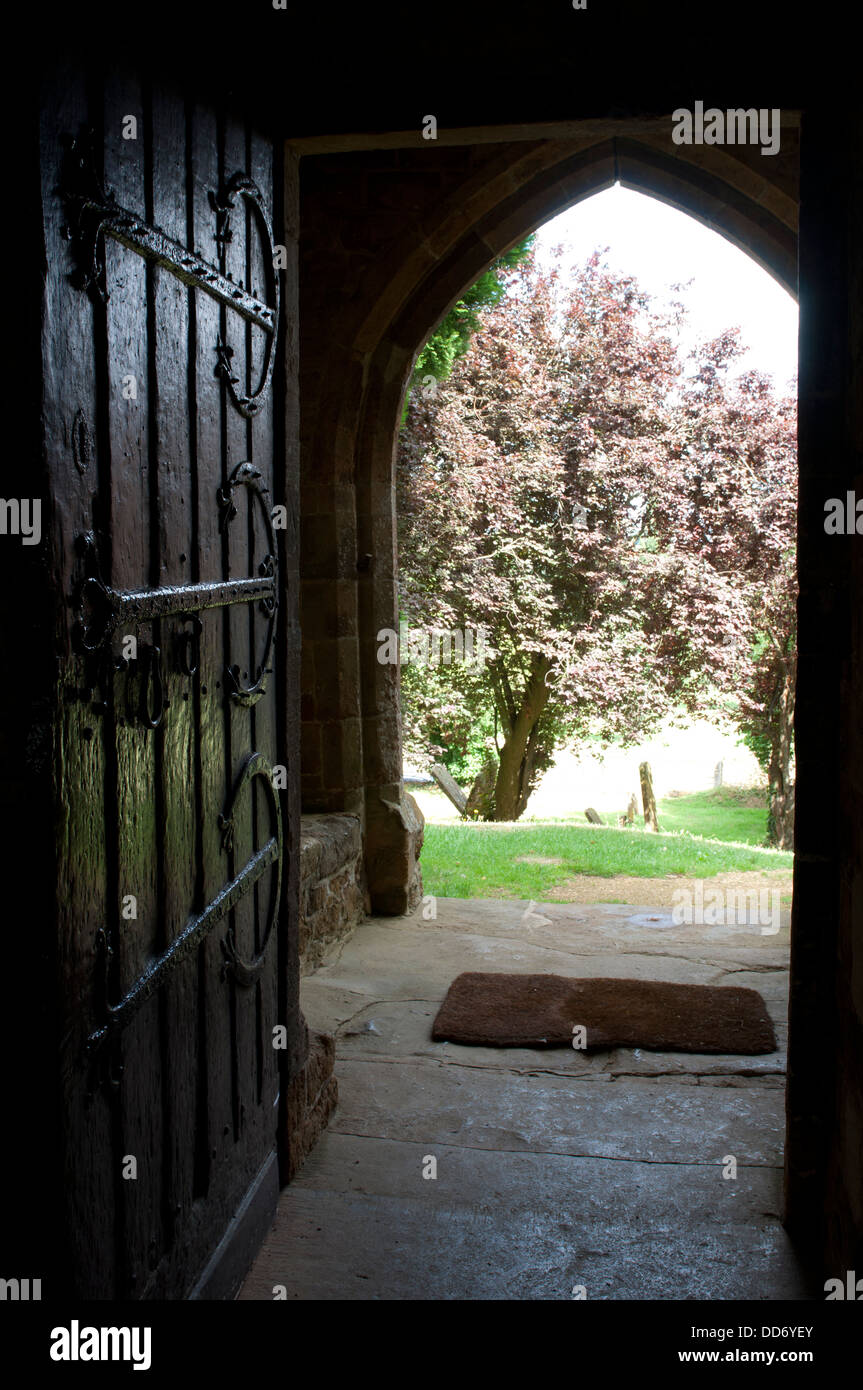 View from door of St. Michael`s Church, Barford St. Michael, Oxfordshire, England, UK Stock Photo